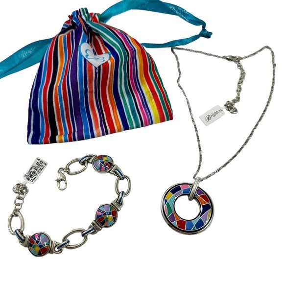 Brighton Colormix Reversible Necklace Pendant and Matching Link Bracelet NEW - Picture 1 of 10